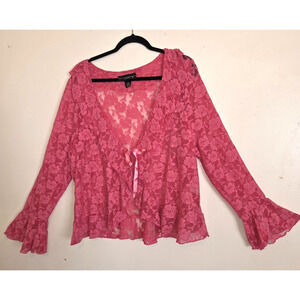 Vintage Venezia Hot Pink Lace Shrug Top Womens 18/20 Ruffles Whimsigoth Boho Y2K